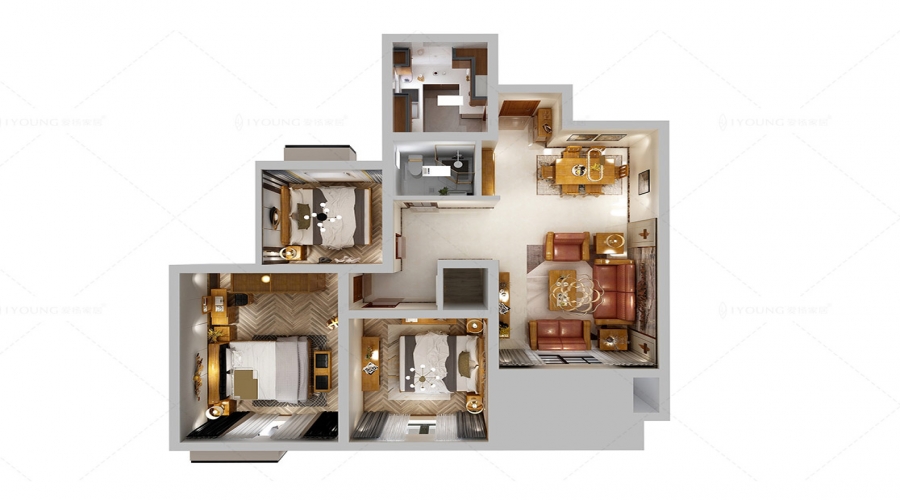 Yipin Walnut Case Study of 114 ㎡ with Three Bedrooms One Living Room and One Dining Room