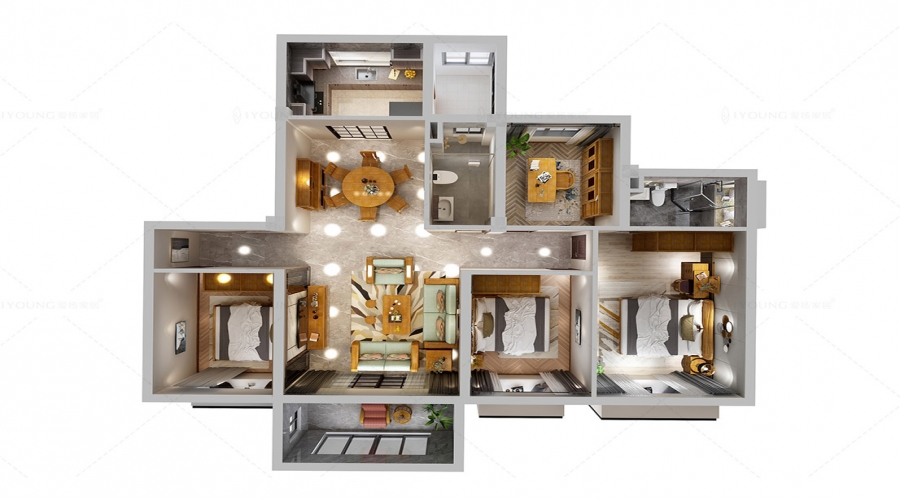 Yipin Walnut Case Study of 138 ㎡ with Four Bedrooms One Living Room and One Dining Room