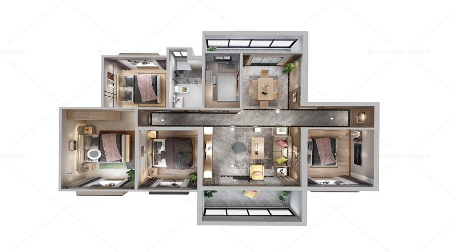 Case Study of 137 square meters with four bedrooms one living room and dining room