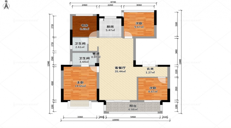 Abbreviated Life Case Study of 120 square meters with three bedrooms one living room and one dining room